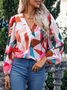 SHEIN LUNE Áo sơ mi nữ Hình học Tất cả trên in Giải trí - Nhiều màu - Xem 2