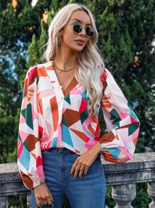 SHEIN LUNE Áo sơ mi nữ Hình học Tất cả trên in Giải trí - Nhiều màu - Xem 4