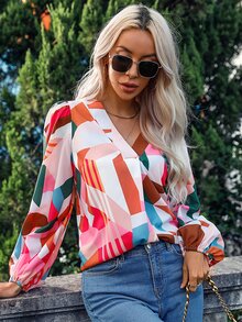 SHEIN LUNE Áo sơ mi nữ Hình học Tất cả trên in Giải trí - Nhiều màu - Xem 5