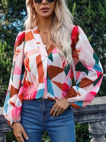 SHEIN LUNE Áo sơ mi nữ Hình học Tất cả trên in Giải trí - Nhiều màu - Xem 6