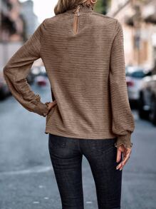 SHEIN LUNE 褶邊小高領T恤 - 摩卡棕 - 查看 2