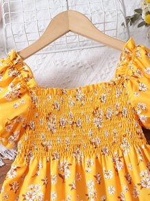 SHEIN 小女童印花泡泡袖打攬洋裝