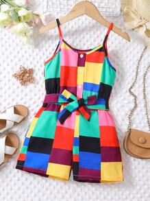 Toddler Girls Colourblock Belted Cami Romper - Multicolor - View 1