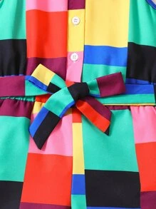 Toddler Girls Colourblock Belted Cami Romper - Multicolor - View 4