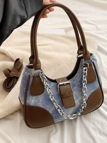 Bolso baguette para axila diagonal, con cadena de textura versátil, para fiesta de fans, nueva y hermosa diosa, a la moda y a la moda - Multicolor - Ver 7