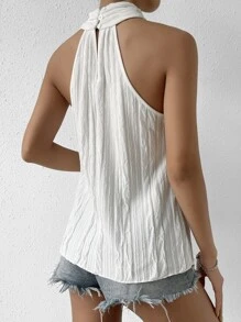 Chiquease Solid Criss Cross Halter Blouse - White - View 2