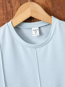 SHEIN Boys Press Crease Tee & Shorts - Baby Blue - View 3