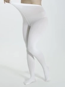 大碼素色褲襪 - 白色 - 查看 3