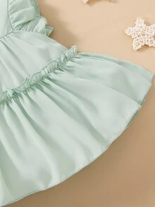 Baby Ruffle Trim Peplum Top & Shorts & Headband - Mint Green - View 5