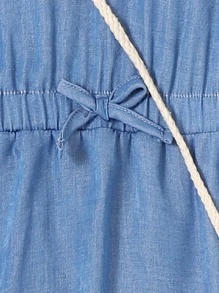 Girls Guipure Lace Appliques Keyhole Back Sleeveless Dress - Blue - View 3