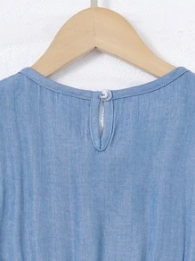 Girls Guipure Lace Appliques Keyhole Back Sleeveless Dress - Blue - View 4