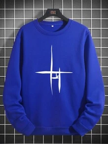 Manfinity Homme Nam In Đồ họa Áo nỉ - Xanh đậm - Xem 3