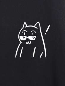 Manfinity Hypemode 男士卡通圖案拉鏈開襟抽繩加絨內裏連帽衫不帶T恤 - 黑色 - 查看 3