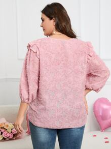 Calvaya Blusa jacquard ribete con fruncido de manga farol - Rosa vieja - Ver 2