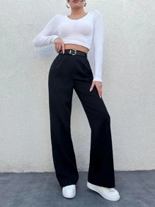 Cloudara Slant Pocket Flare Leg Suit Trousers Without Belt - Black - View 5