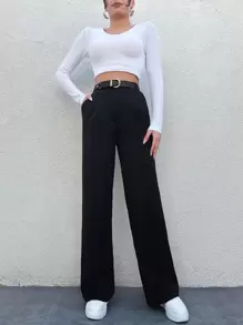 Cloudara Slant Pocket Flare Leg Suit Trousers Without Belt - Black - View 6