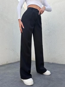 Cloudara Slant Pocket Flare Leg Suit Trousers Without Belt - Black - View 1