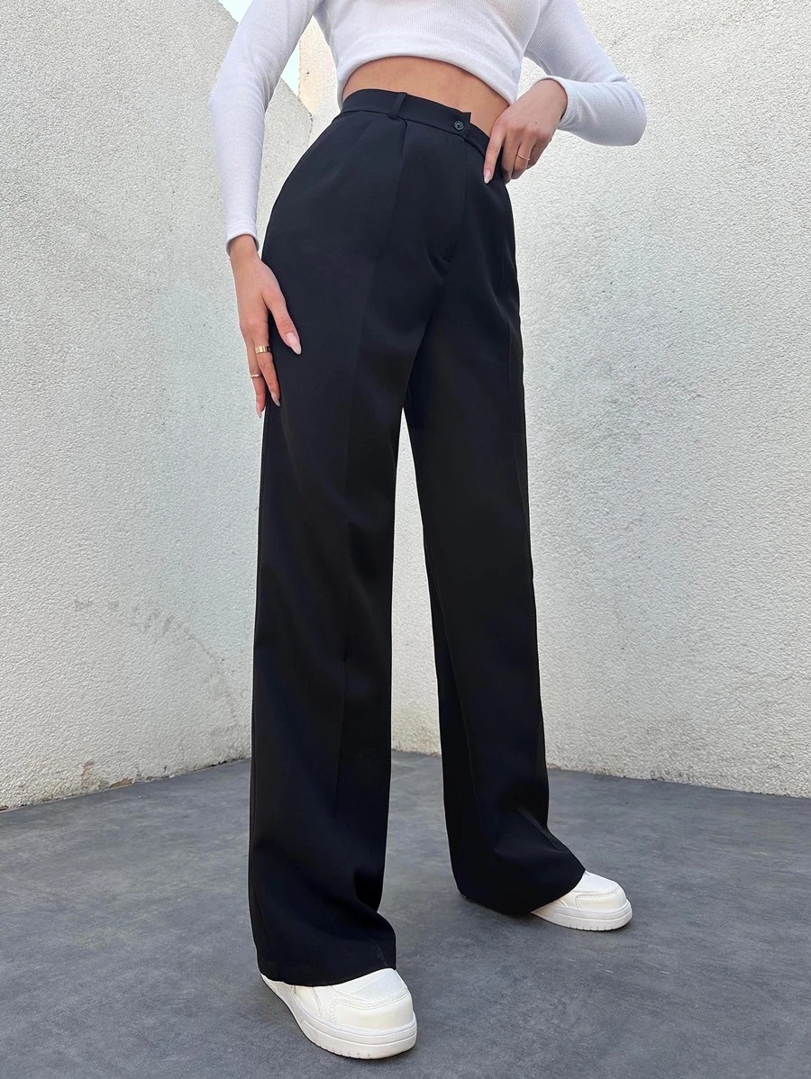 Cloudara Slant Pocket Flare Leg Suit Trousers Without Belt - Black - View 1