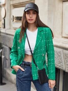 EURMUSE Plaid Double Breasted Blazer - Green - View 1