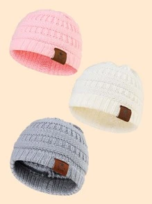 3顶/套 柔软保暖针织婴儿帽，可爱舒适加厚冬季婴幼儿男女通用毛线帽 - 彩色 - 查看 2