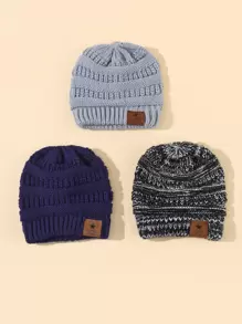 3pcs/Set Soft & Warm Knitted Baby Hats, Cute & Comfortable Thick Winter Infant Toddler Unisex Beanies - Multicolor - View 1