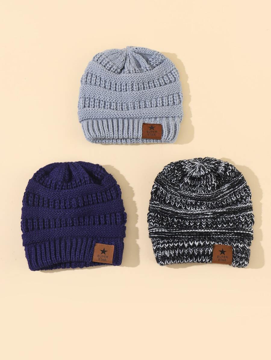 3pcs/Set Soft & Warm Knitted Baby Hats, Cute & Comfortable Thick Winter Infant Toddler Unisex Beanies - Multicolor - View 1