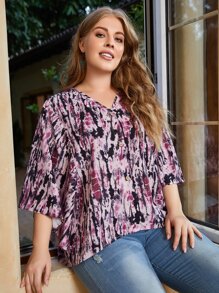 EMERY ROSE Plus Tie Dye Flounce Sleeve Blouse - Multicolor - View 5