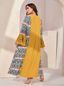 Al Najma Plus Geo Print Flounce Sleeve Tunic Dress - Multicolor - View 2