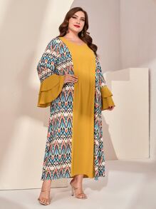 Al Najma Plus Geo Print Flounce Sleeve Tunic Dress - Multicolor - View 4