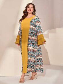 Al Najma Plus Geo Print Flounce Sleeve Tunic Dress - Multicolor - View 5