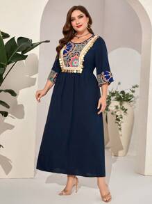 Al Najma 大碼印花亮片拼接連衣裙 - 藏蓝色 - 查看 4