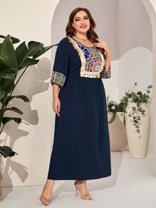 Al Najma 大碼印花亮片拼接連衣裙 - 藏蓝色 - 查看 5