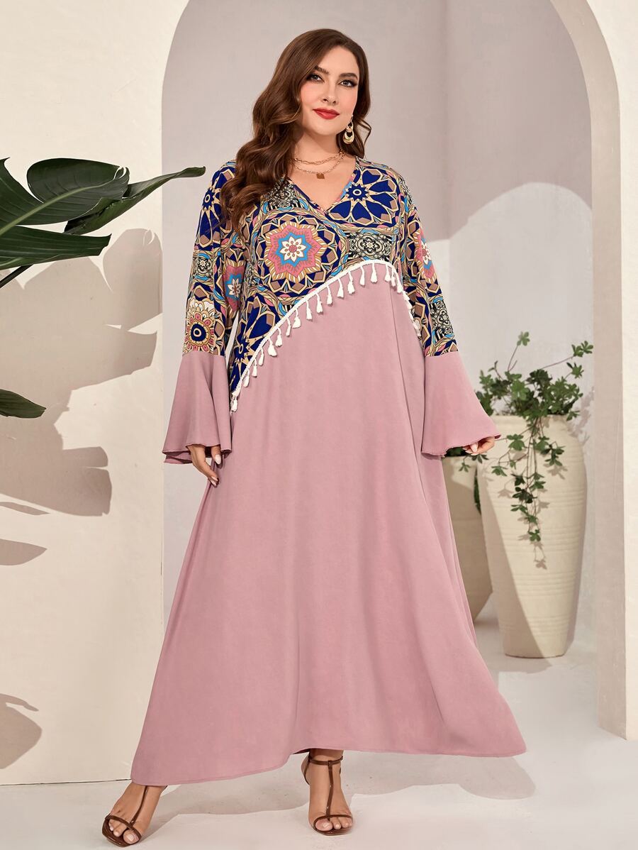 Al Najma Đầm Plus Size mép Hoa Boho - Nhiều màu - Xem 1