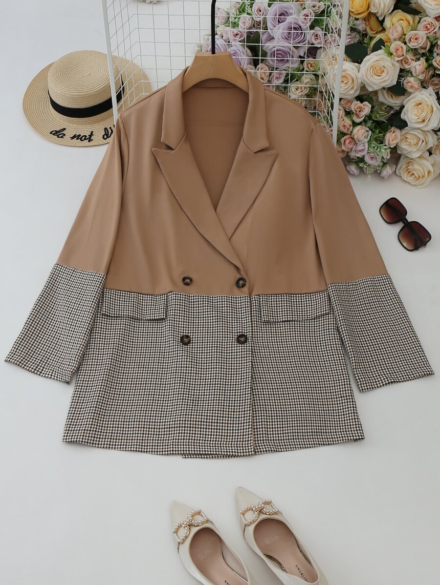 Mulvari Plus Colourblock Plaid Double Breasted Blazer - Multicolor - View 1