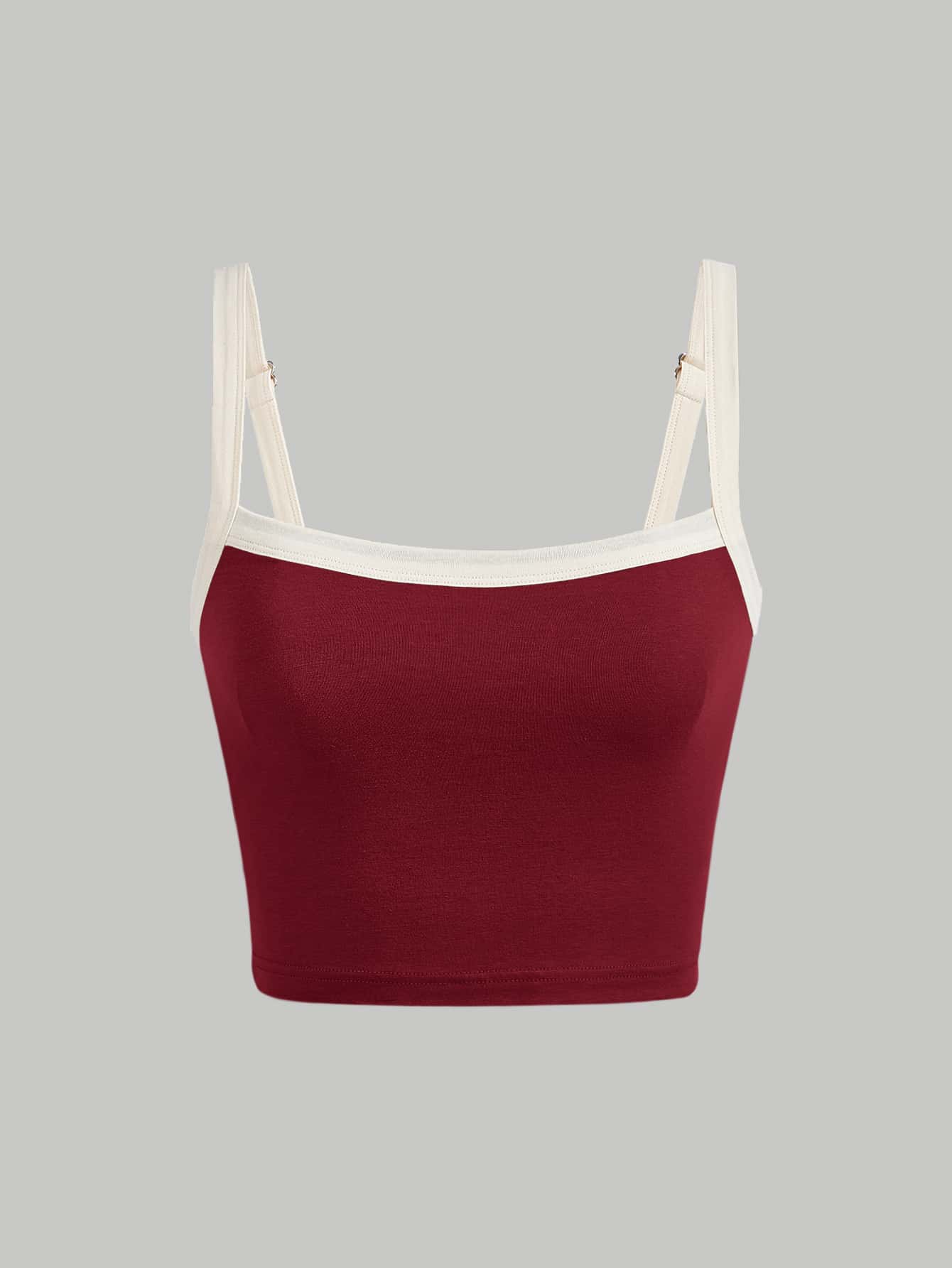 SHEIN MOD Contrast Binding Bodycon Red Cami Top - Burgundy - View 1
