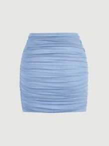 SHEIN MOD Solid Ruched Bodycon Skirt - Baby Blue - View 2