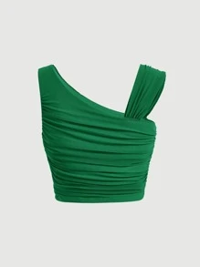 SHEIN MOD Áo nữ Bất đối xứng Xù màu trơn Giải trí - màu xanh lá - Xem 2