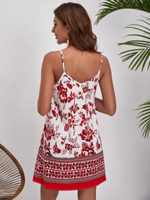 SHEIN VCAY Floral Print Cami Dress - Red and White - View 2