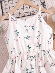 Girls Floral Print Cami Dress - Beige - View 5