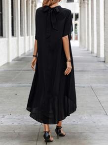 SHEIN Clasi 小高領花瓣袖連衣裙不附腰帶 - 黑色 - 查看 2