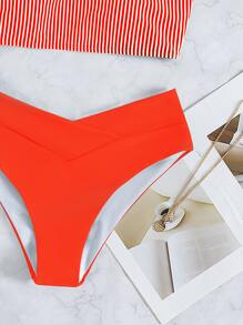 Vertical Striped Summer Beach Bikini Set - Orange - View 3