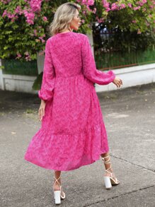 SHEIN VCAY Notched Neck Ruffle Hem Smock Dress