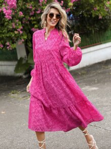 SHEIN VCAY Notched Neck Ruffle Hem Smock Dress