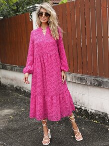 SHEIN VCAY Notched Neck Ruffle Hem Smock Dress