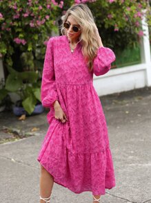 SHEIN VCAY Notched Neck Ruffle Hem Smock Dress