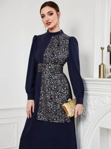 Modelyn Fold Pleated Asymmetrical Hem Dress - Navy Blue - View 6