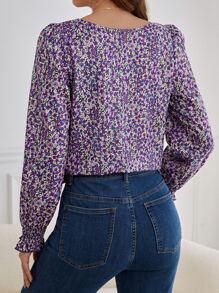 SHEIN Frenchy 碎花抽褶細節燈籠袖襯衫 - 彩色 - 查看 5