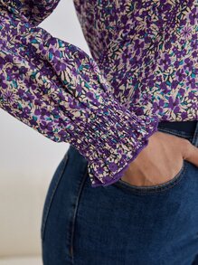 SHEIN Frenchy 碎花抽褶細節燈籠袖襯衫 - 彩色 - 查看 6