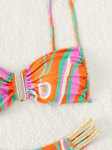 SHEIN Swim 全印花露腰夏日海灘比基尼套裝