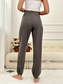 Heart Print Lounge Trousers - Mocha Brown - View 2